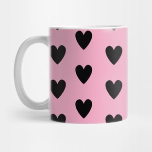 Black Hearts, Polka Dots, Pattern on Blush Pink Mug